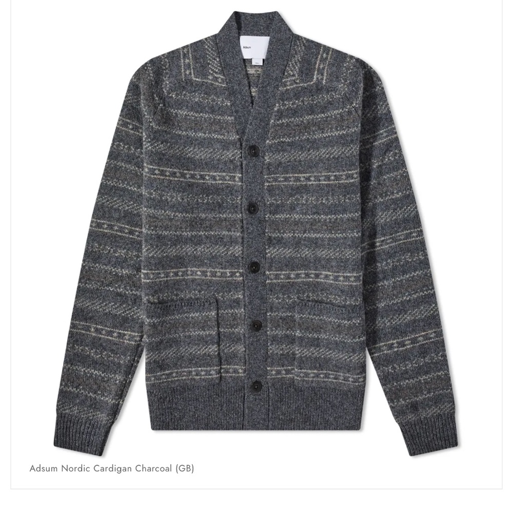 Adsum Men's Grey Nordic Cardigan Sweater - Wool Knit - Fair Isle Style